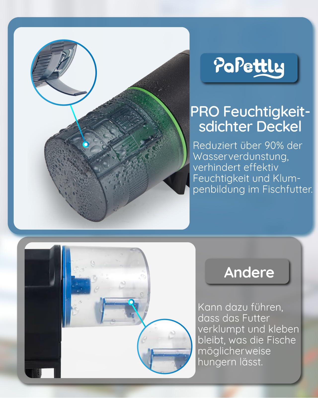 Papettly Futterautomat Aquarium, Automatischer Fischfutterautomat für Aquarium mit Batteriebetrieben, Fische Fischfutterspender 200ml, 2 AAA-Batterien im Lieferumfang enthalten, Fischfutterschwimmring