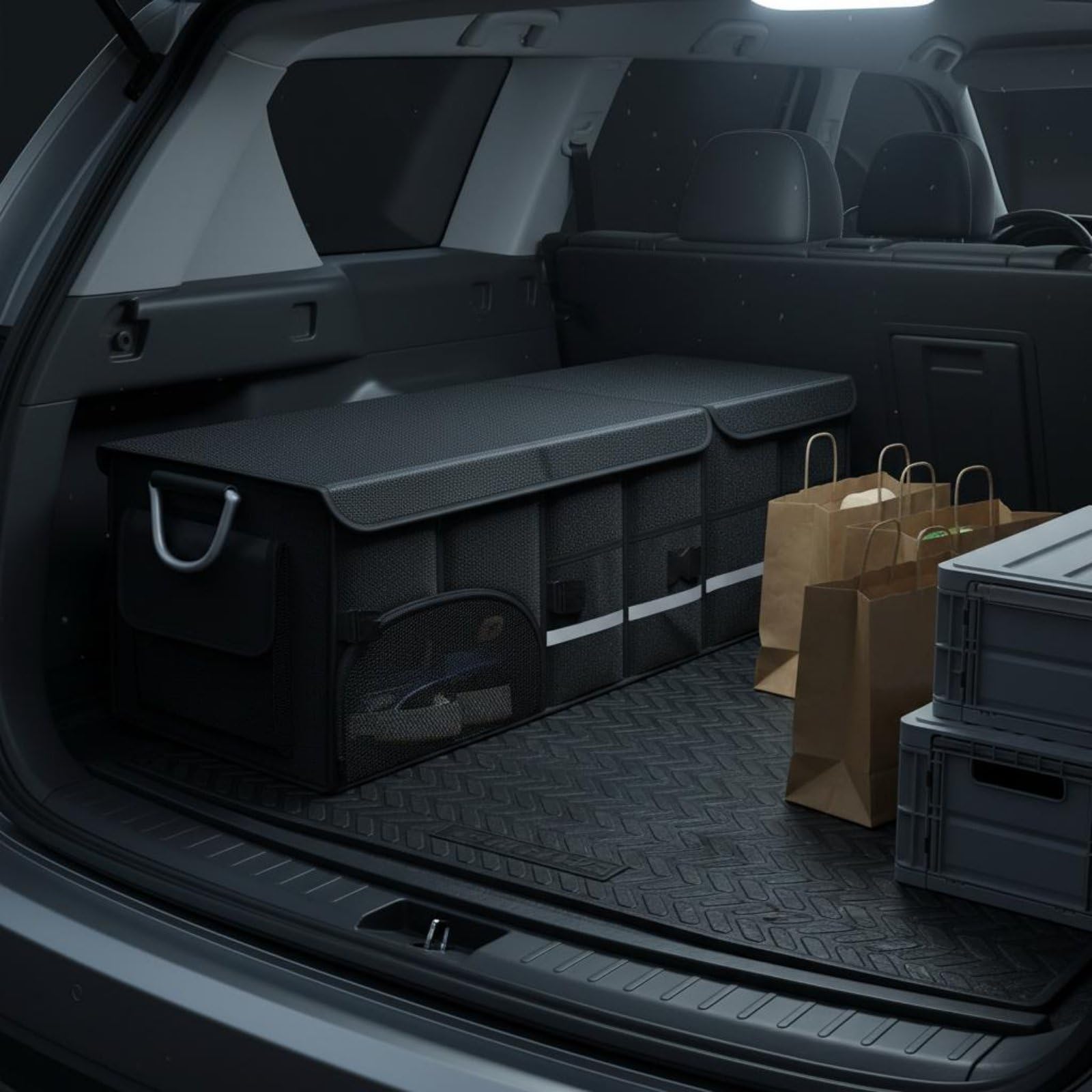 Faltbarer Kofferraum-Organizer mit Deckel Auto-Aufbewahrungsbox strapazierfähig Faltbox Kofferraum für Camping, Braun, 72L