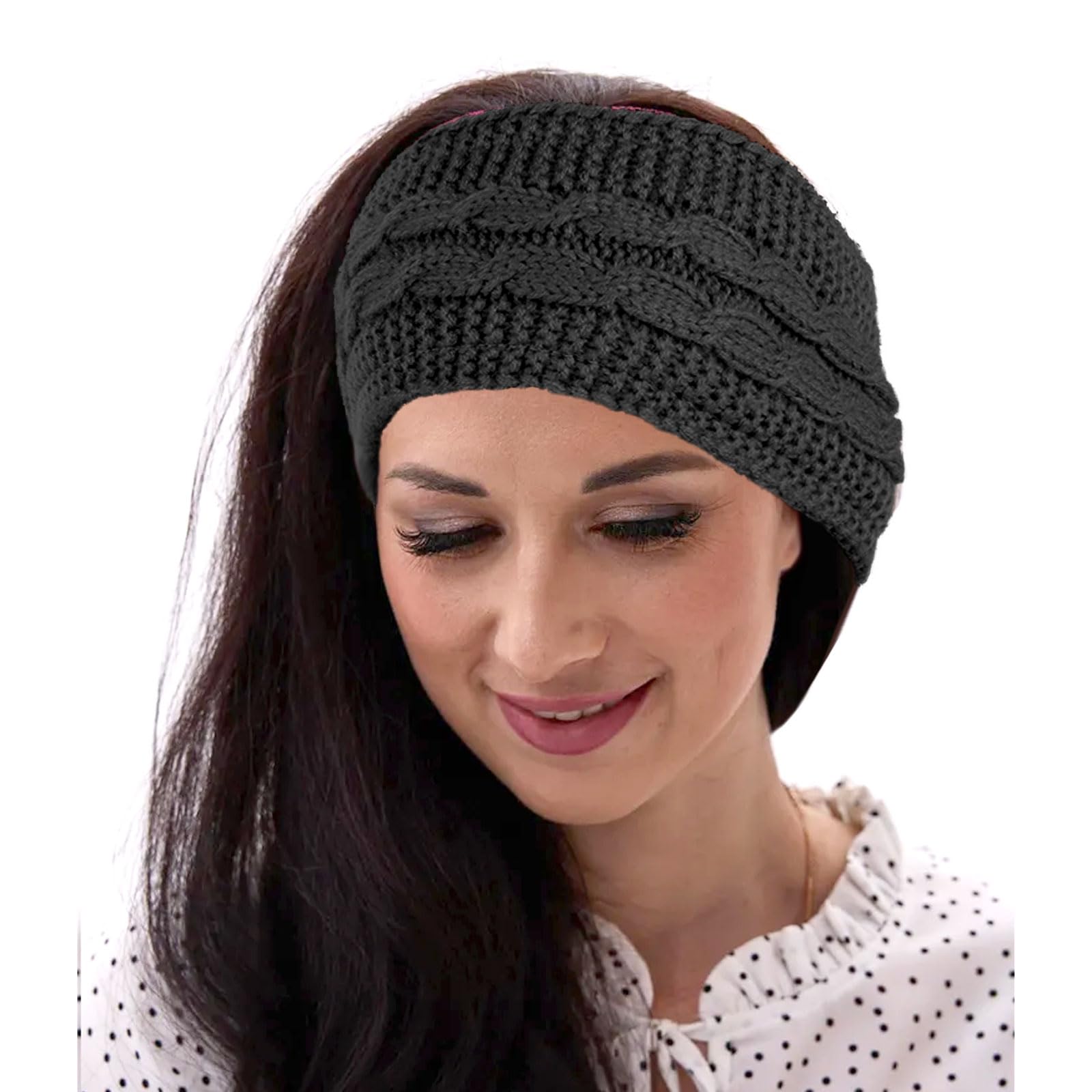 GWAWG Winter Headbands for Women's Hair, Winter Cable Knit Headbands, Vans Chunky Elastic Thermal Headbands - Image 3