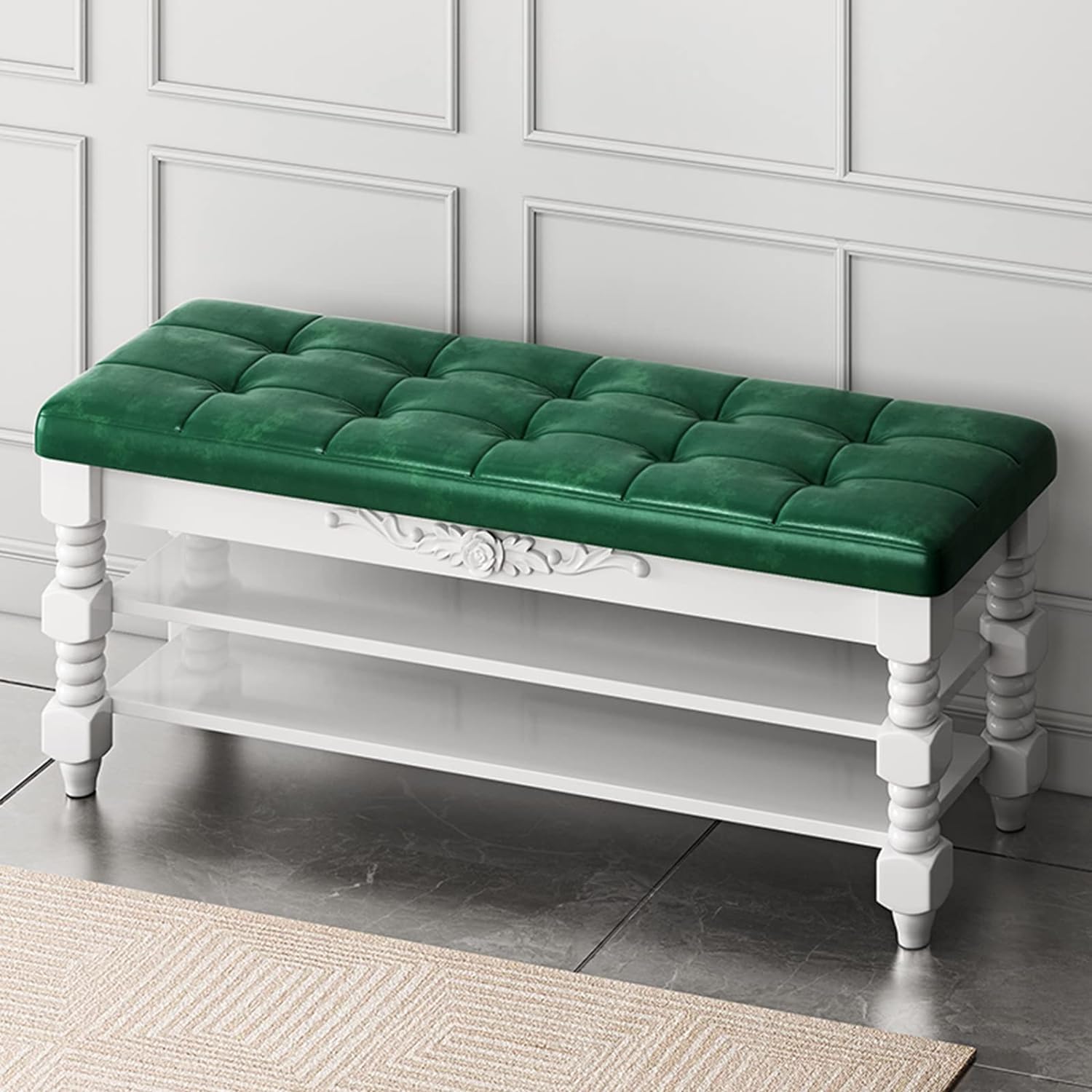 Banc en bois massif capitonné Lar Capaci | L'élégance du cuir marron pour votre chambre