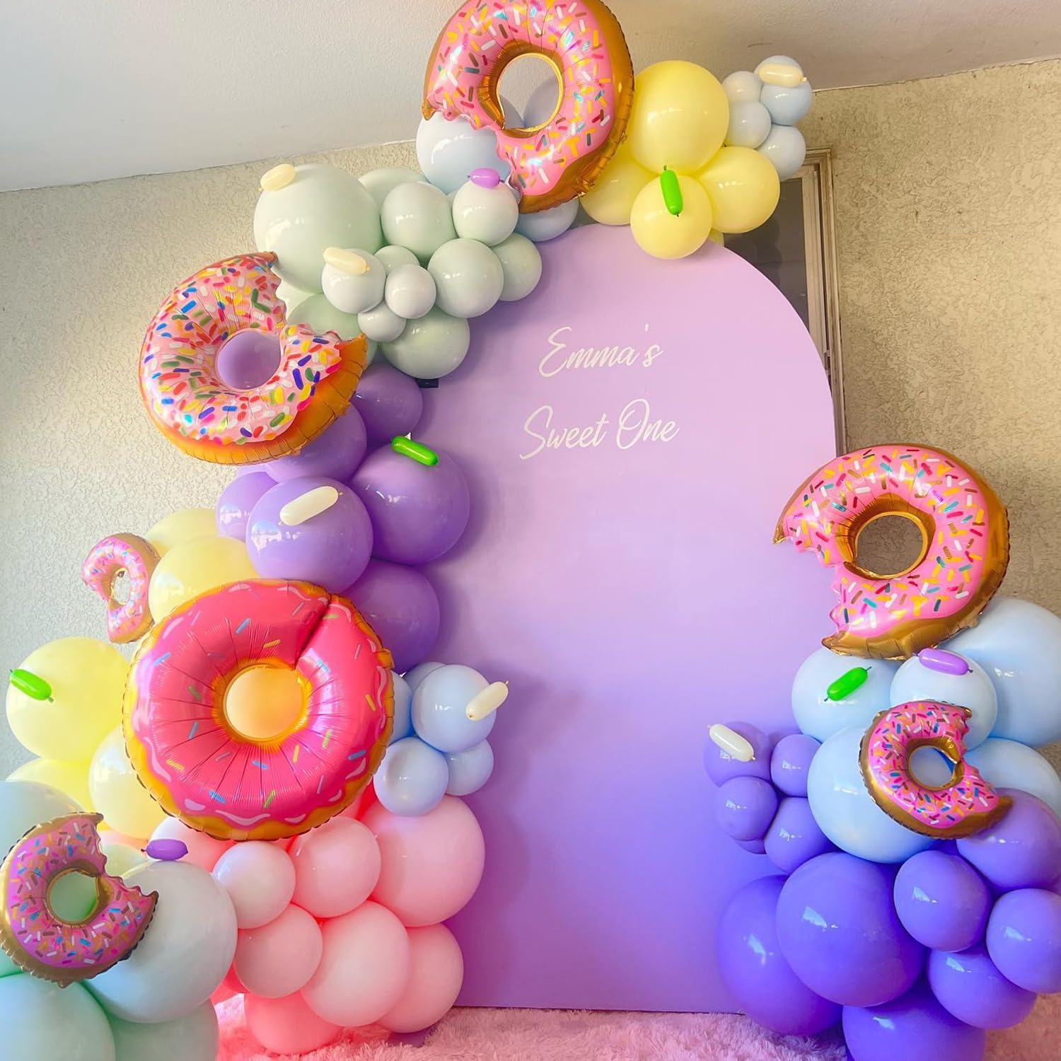 153Pcs Rainbow Donut Balloon Arch Garland Kit with Sprinkles Donut Ice Cream Lolly Foil Balloons for Girls Kids Candyland Sweet One Two Sweet Donut Grow Up Birthday Party Decorations - Image 4
