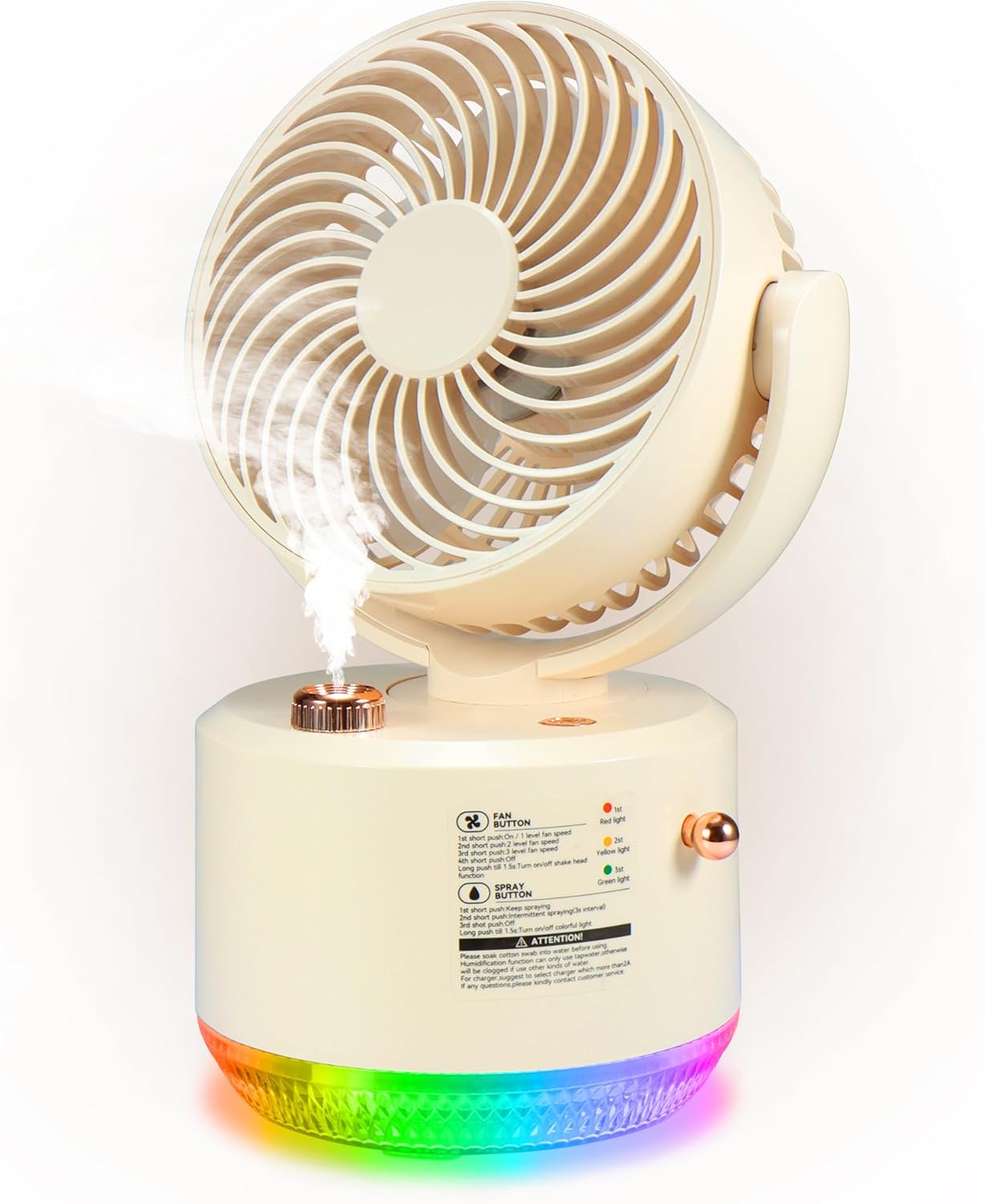 Portable Car Fan, Mist Air Cooler Spray Car Cooling Fan 3 Speeds Ultra-Quiet Mini Table Desk Fans Air Humidifier With RGB Light, USB Rechargeable Fans for SUV RV Vehicles Home Office Camping Gift