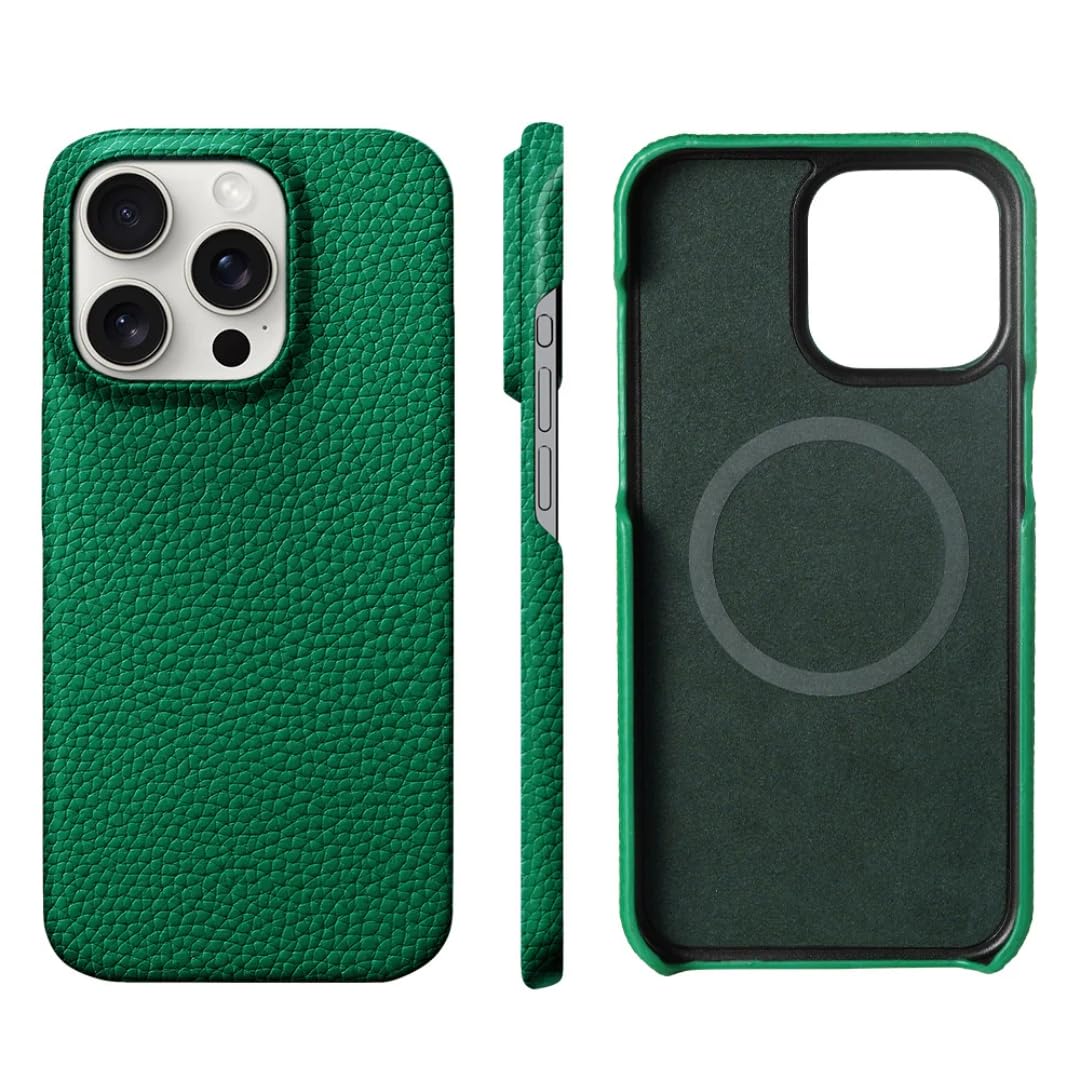 Coque aimantée iPhone 16 vert en cuir naturel antichoc antichute - 7