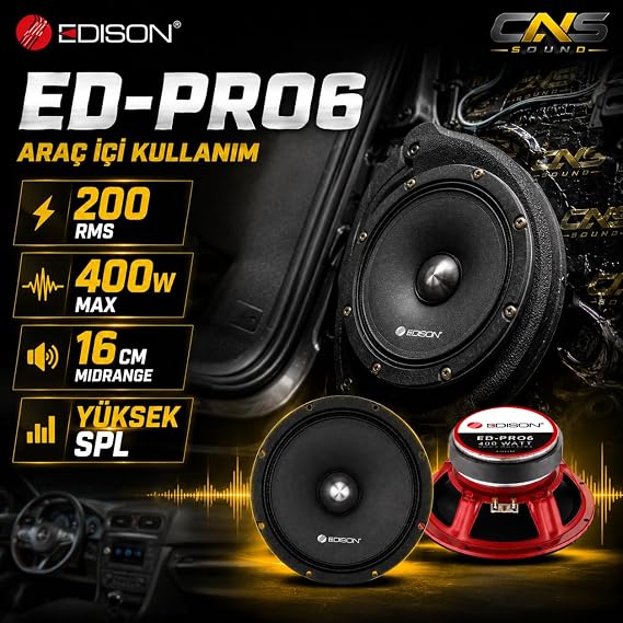 EDISON ED-PRO-6 16 cm Midrange Hoparlör 400W Maksimum Güç 200 RMS Profesyonel Oto Ses Sistemi