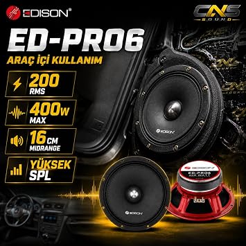 EDISON ED-PRO-6 16 cm Midrange Hoparlör 400W Maksimum Güç 200 RMS Profesyonel Oto Ses Sistemi