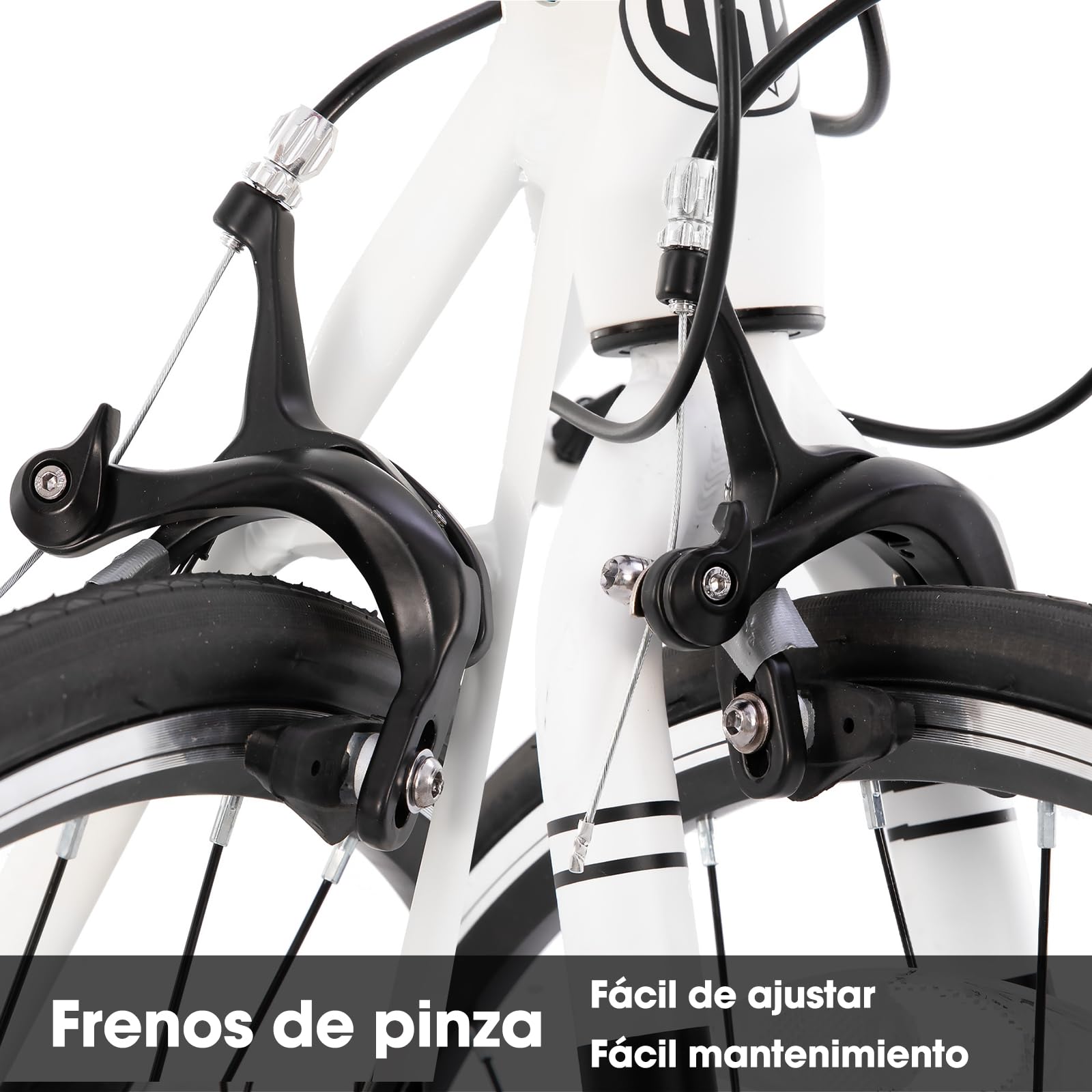 Hiland Bicicleta de Carretera 28 Pulgadas, Cuadro de Aluminio 700C Unisex, Frenos de Llanta Delanteros y Traseros, 14 Velocidades, Cuadro 490/530/570 mm, Negro/Blanco