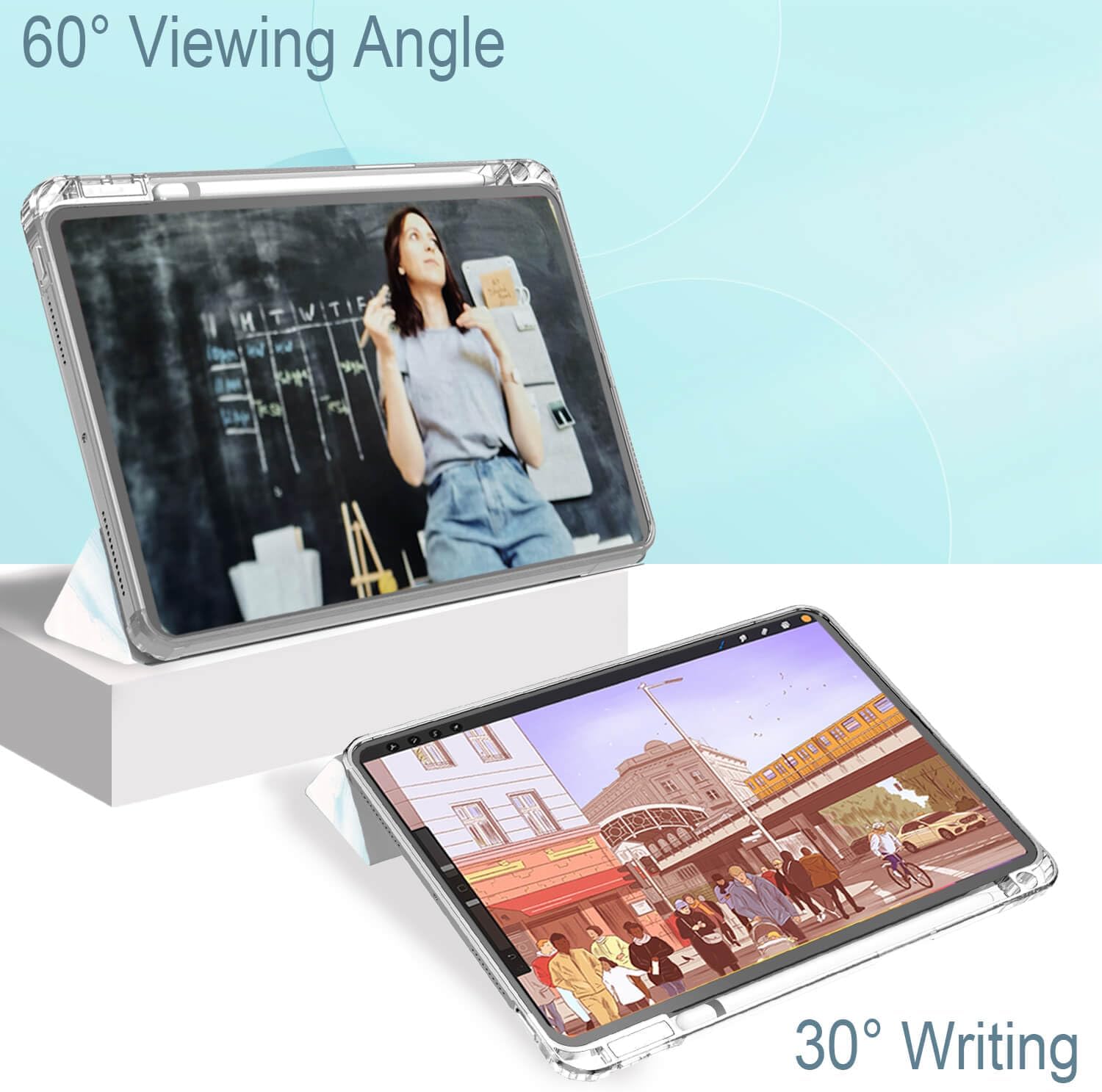 Feams for iPad A16 11th Generation 11 Inch Case 2025, iPad 10th Generation 10.9 Inch 2022, Slim Clear Back Cover with Pencil Holder & Auto Sleep, Watercolor Marble - Image 6