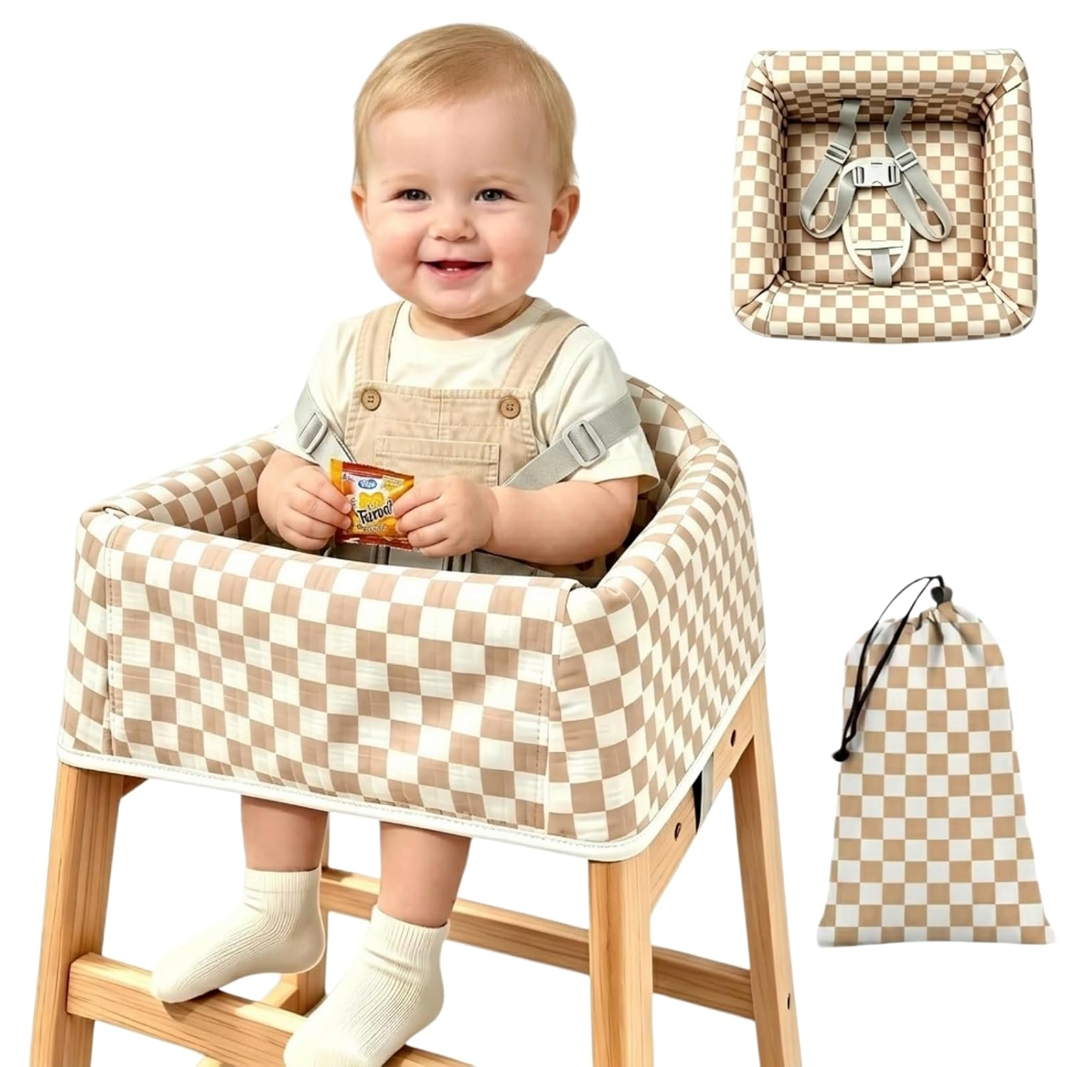 Muslin Baby High Chair Cover for Restaurant & Travel-Checkered