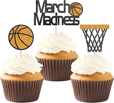 24Pcs Basketball Cupcake Toppers for Party Decorations, March Madness & Birthday Themes MIX B, BAK001
