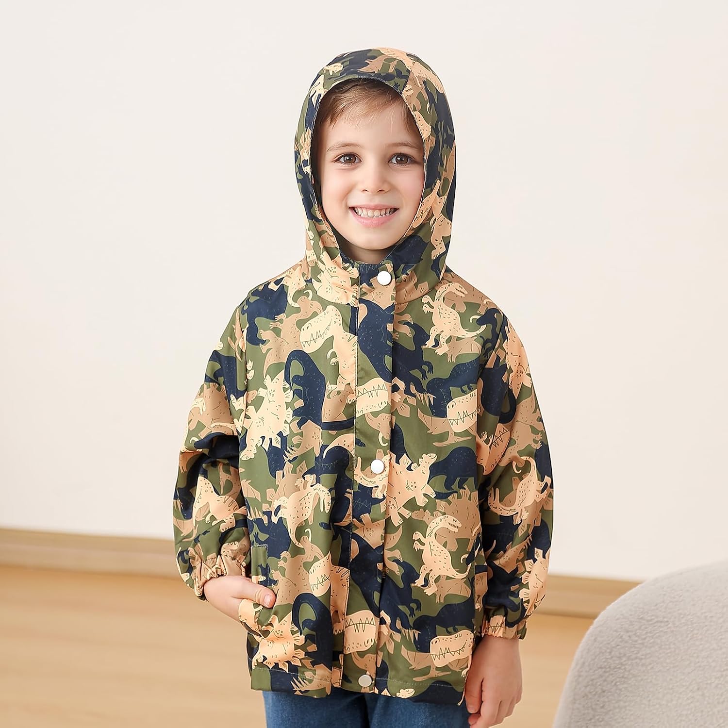 Feidoog Boys Girls Lightweight Jacket Kids Cartoon Waterproof Zipper Hooded Outerwear Coat