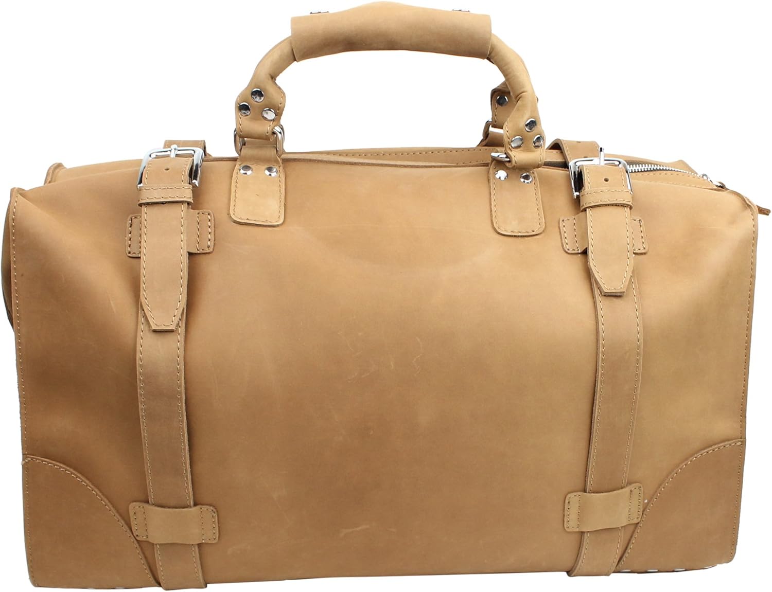 Vagabond Traveler Men's Expandable Cowhide Leather Overnight Duffle Bag, 21" L, Brown, Large