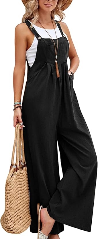 Zontroldy Bib Overalls Women Cotton Loose Summer Wide Leg Pants Jumpsuit Rompers for Women