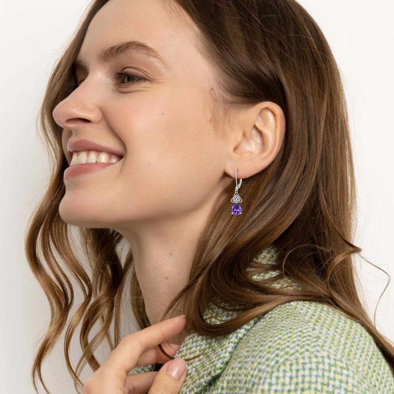 Celtic knot Earrings 925 Sterling Silver Dangle Drop Earrings for Women Teardrop Birthstone Celtic Trinity Earrings Birthday Jewelry Gift - Image 4