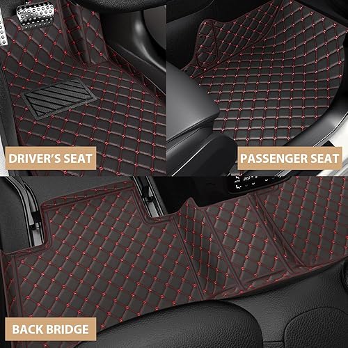 Miniatura 4 de Alfombras para Lucid Air 2023, tapetes de auto para todo tipo de clima, tapetes interiores de automóvil de lujo (línea negra y roja)