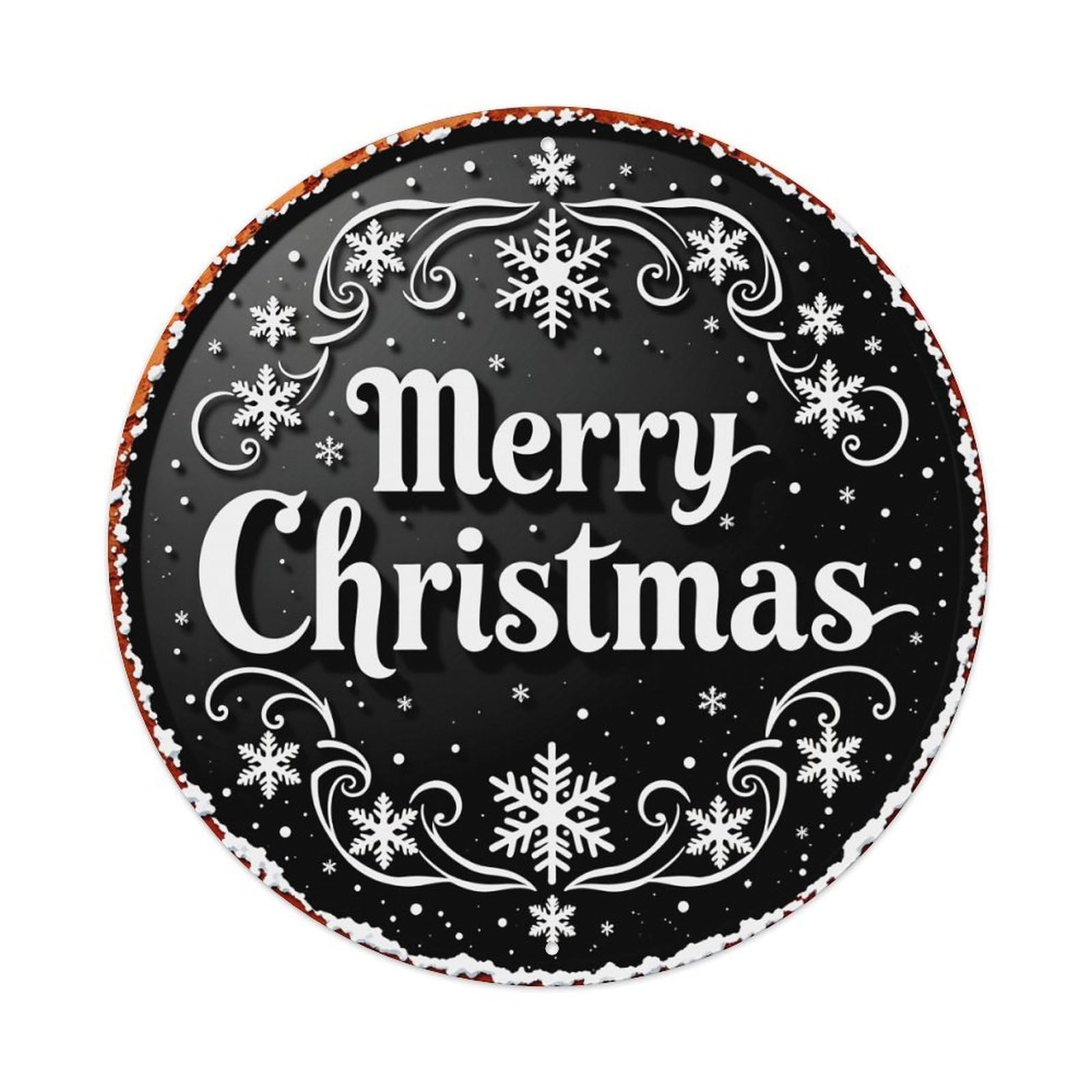 Merry Christmas Snowflake Pattern Design Round Tin Sign Vintage Metal Poster, Home Bar Garage Man Cave Cafe Indoor & Outdoor Wall Decoration 8x8Inches