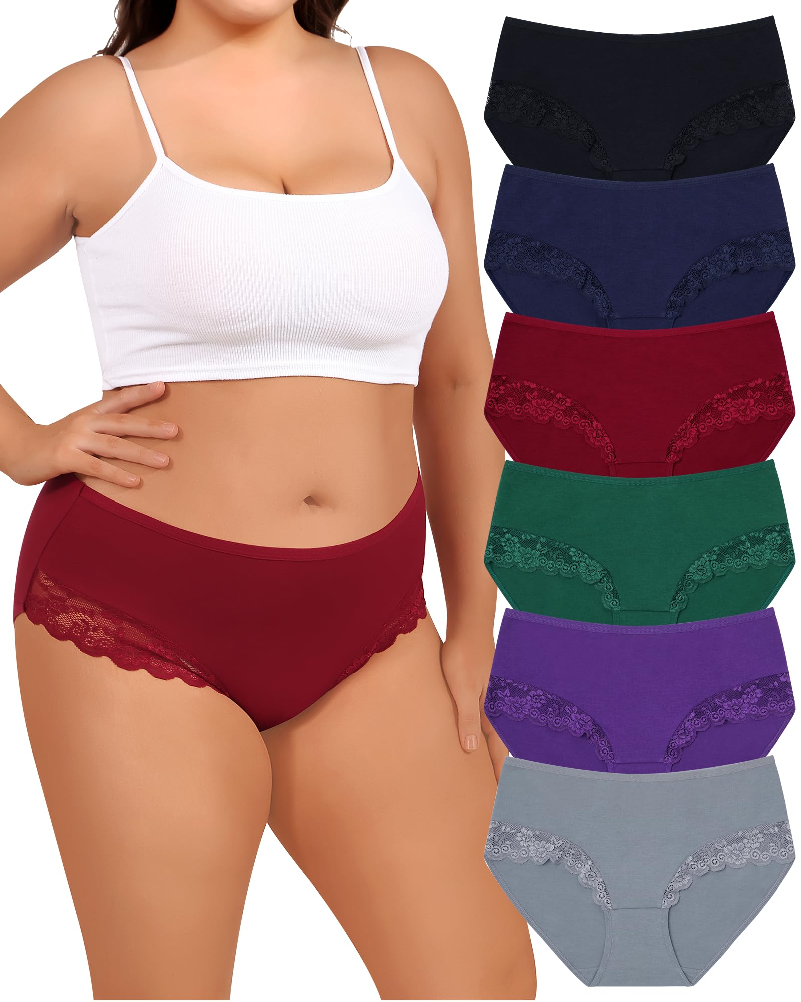 Levao Unterhosen Damen Große Größen Baumwolle Unterwäsche Damen Schlüpfer Stretch Slip Mehrpack Cheeky Spitzen Bikini & Panties, 6er Pack