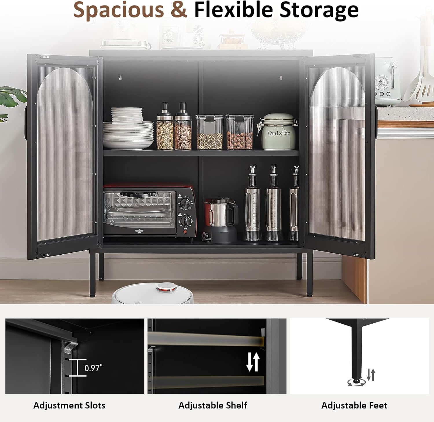 FURSTEL Industrial Buffet Cabinet with Adjustable Storage