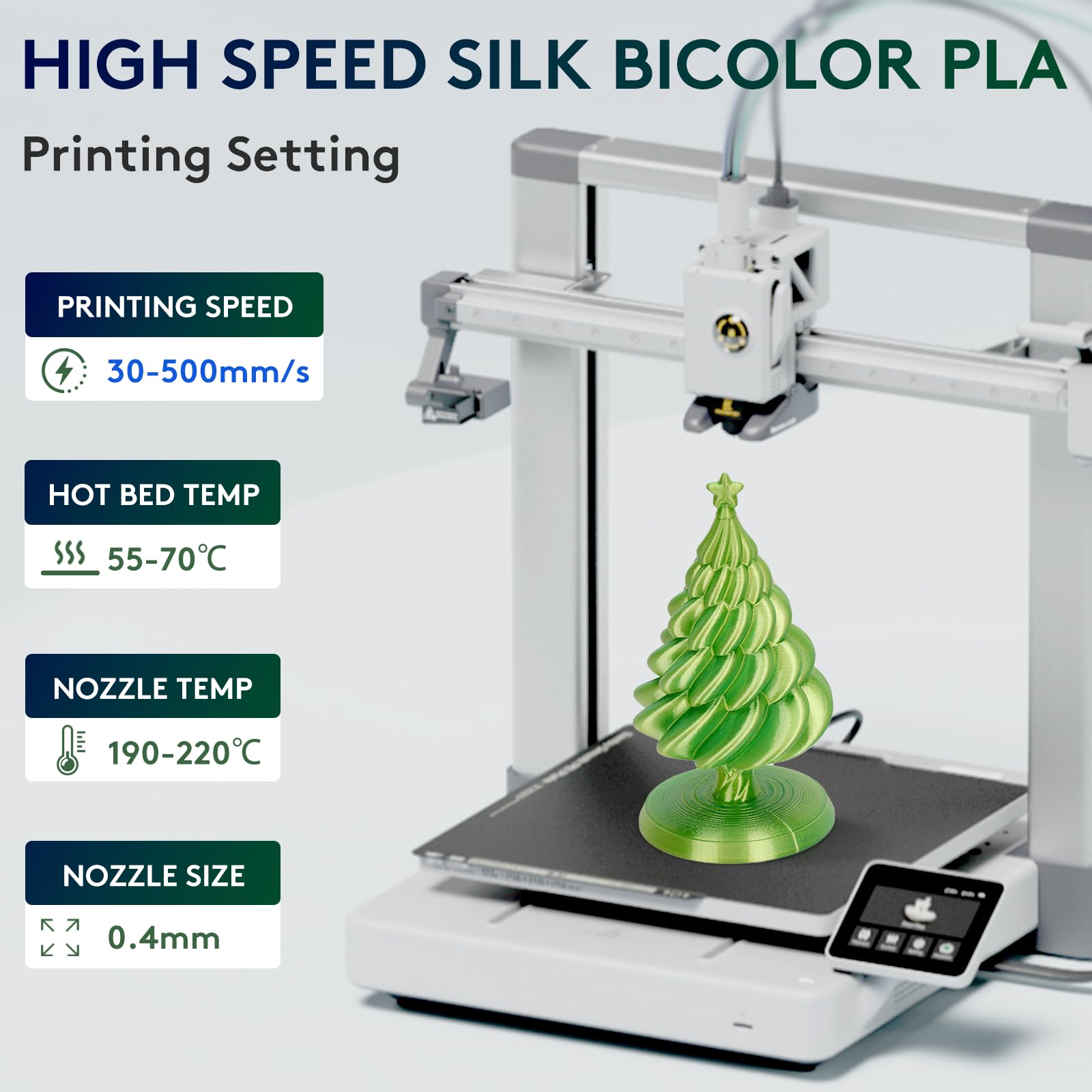 ERYONE Filamento PLA bicolore doppio 1,75 mm, filamento stampante 3D bobina da 1 kg +/- 0,02 mm, giallo seta e verde