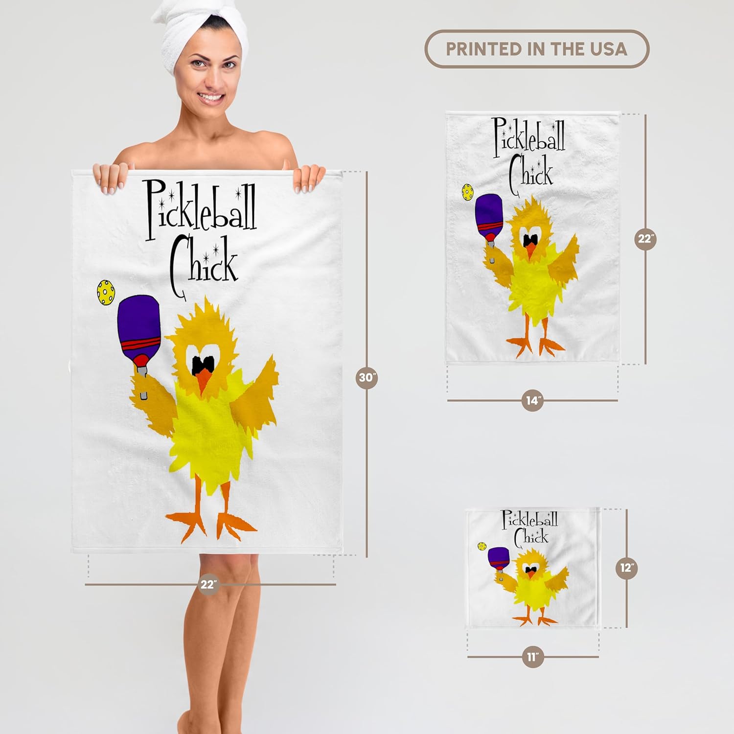 3dRose Funny Cute Pickleball Chick Chicken Playing Pickleball Sports Cartoon 22x30 Bath Hand Pool Towel