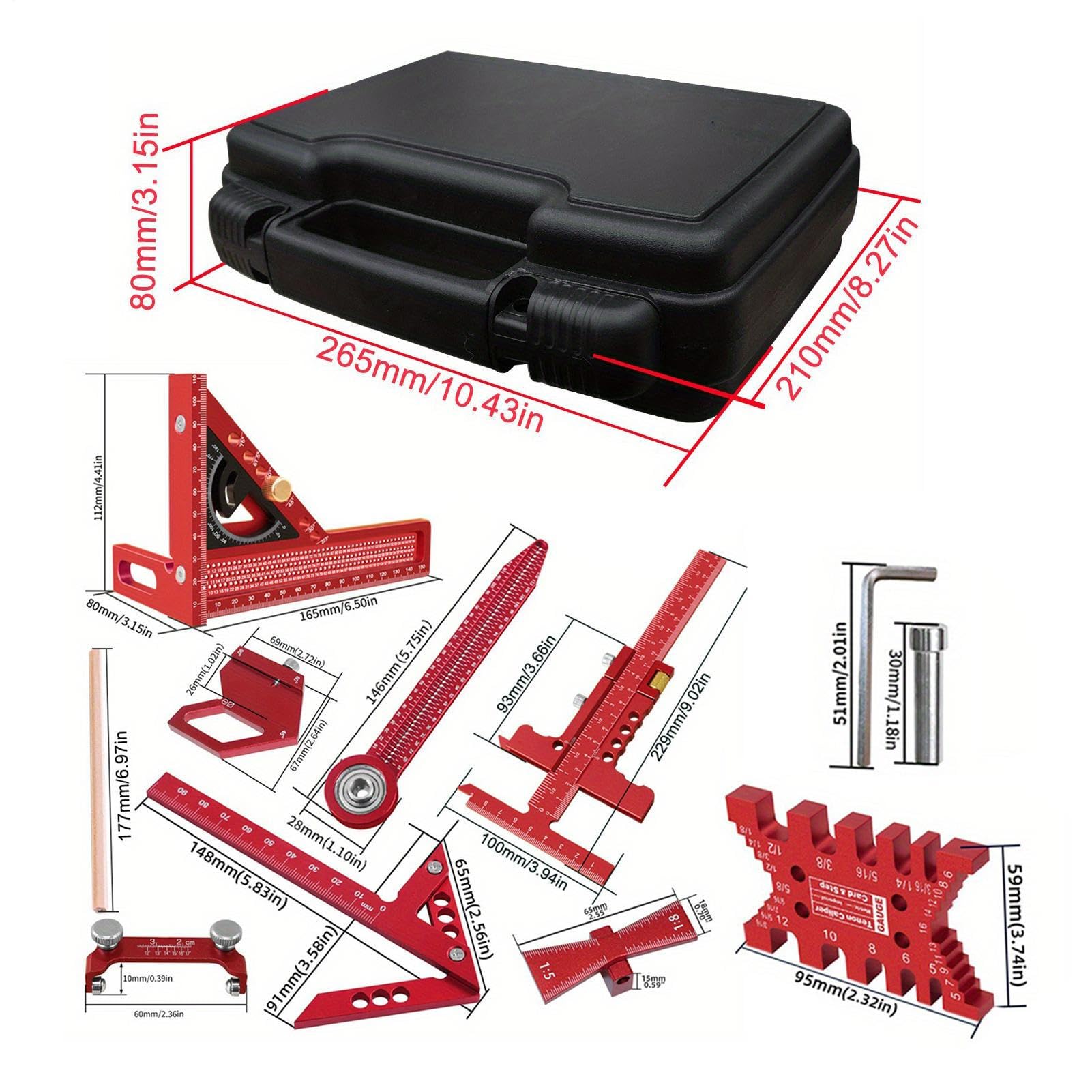 Équerre de Construction Outil de Mesure de Charpente 9 Pièces | Kit Multifonction d'Équerre Rapide pour Sol, Garage, Extérieur, Menuiserie, Construction, Industrie, Meubles