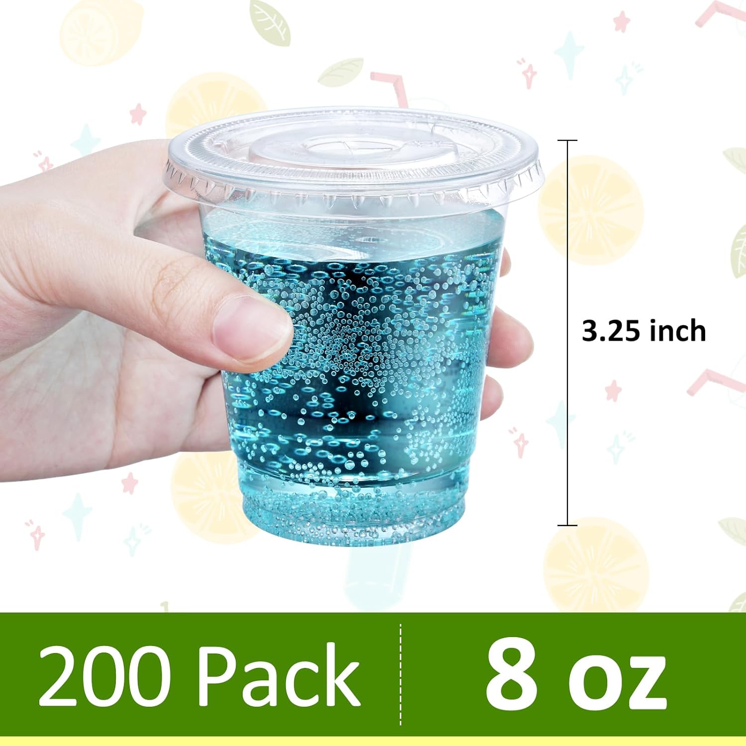eupako 200 sets 8 oz plastic cups with lids - 8 ounce clear disposable cups with lids, cold drink containers for beverage, parfait, smoothie, milkshake, juice 8 oz (pack of 200)