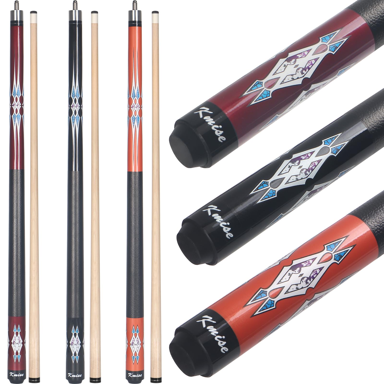 Kmise Pool Cue Stick Set - 58 Inch Pool Cues, 18~21Oz Canadian Maple Professional Billiard Cues Sticks, Pool Sticks for Adults, Multiple Colors, Pool