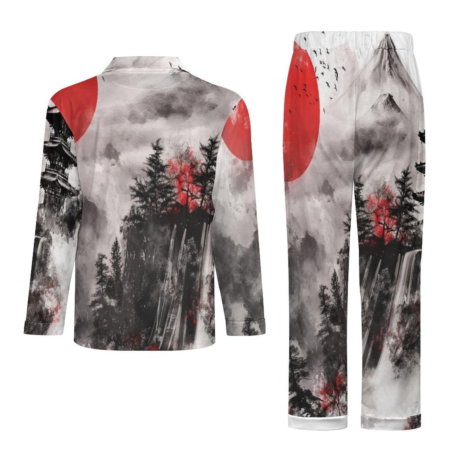 OLEETS Completo Pigiama da Uomo - Foresta di Montagna Top E Pantaloni in 2 Pezzi Pigiama Casual E Ampio A Maniche Lunghe Morbido Autunnale E Invernale.
