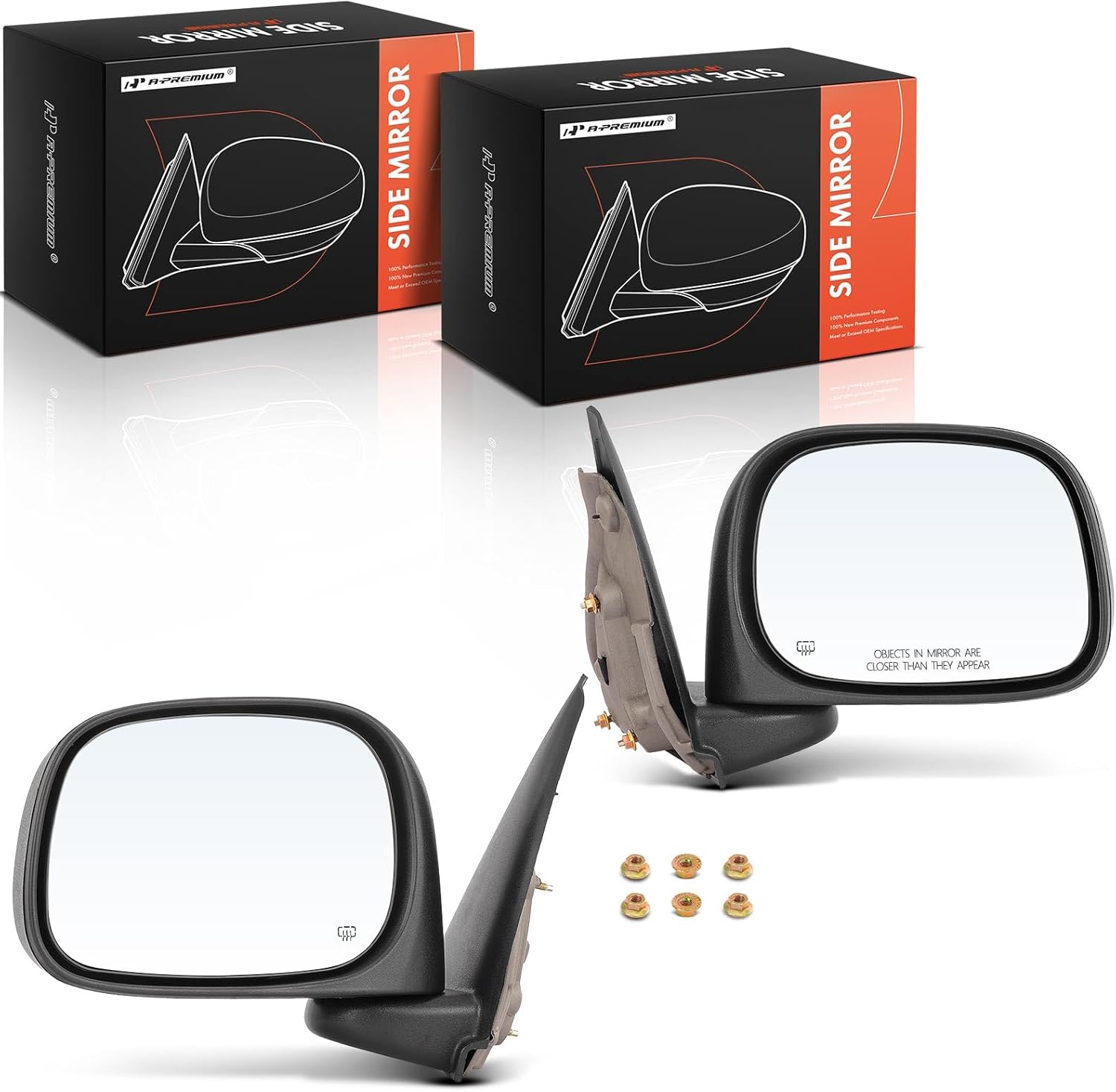 A-Premium Pair (2) Driver and Passenger Power Side Door Mirror - Compatible with Dodge Ram 1500 2002-2009, Ram 2500 2003-2009, Ram 3500 2003-2009 - Heated Manual Folding Black Outside Rear View Mirror
