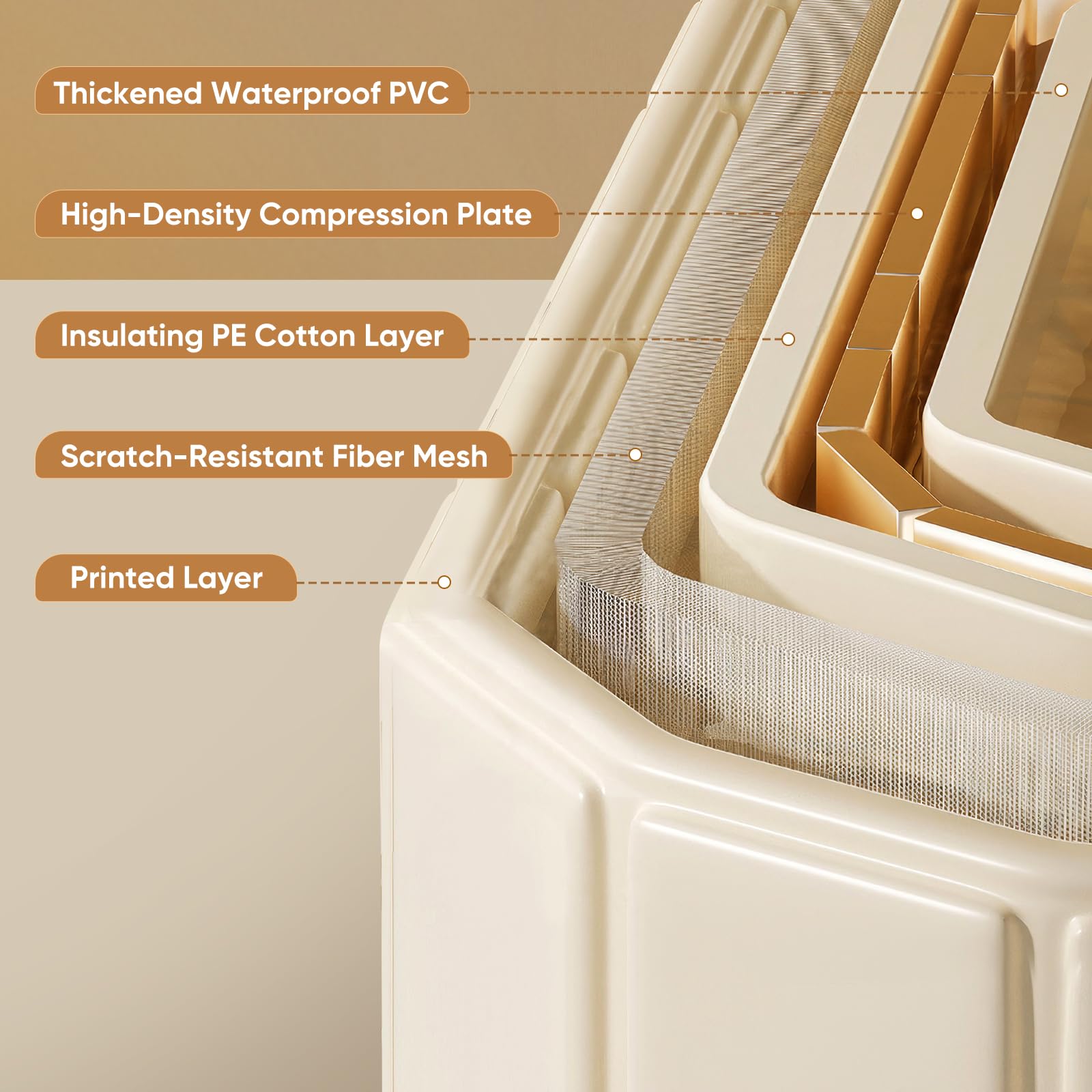 Bañera portátil para adultos 150 x 55 x 50 cm, bañera plegable para adultos con 2 agujeros de drenaje, bañera familiar para baño de hielo Equipada con 2 placas de soporte laterales con cubierta (Beige