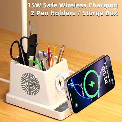Miniatura 4 de cozoo Lámpara de Escritorio, Lámparas de Escritorio LED para Oficina en Casa con Cargador Inalámbrico de 15W/Organizador, Lámpara de Escritorio para