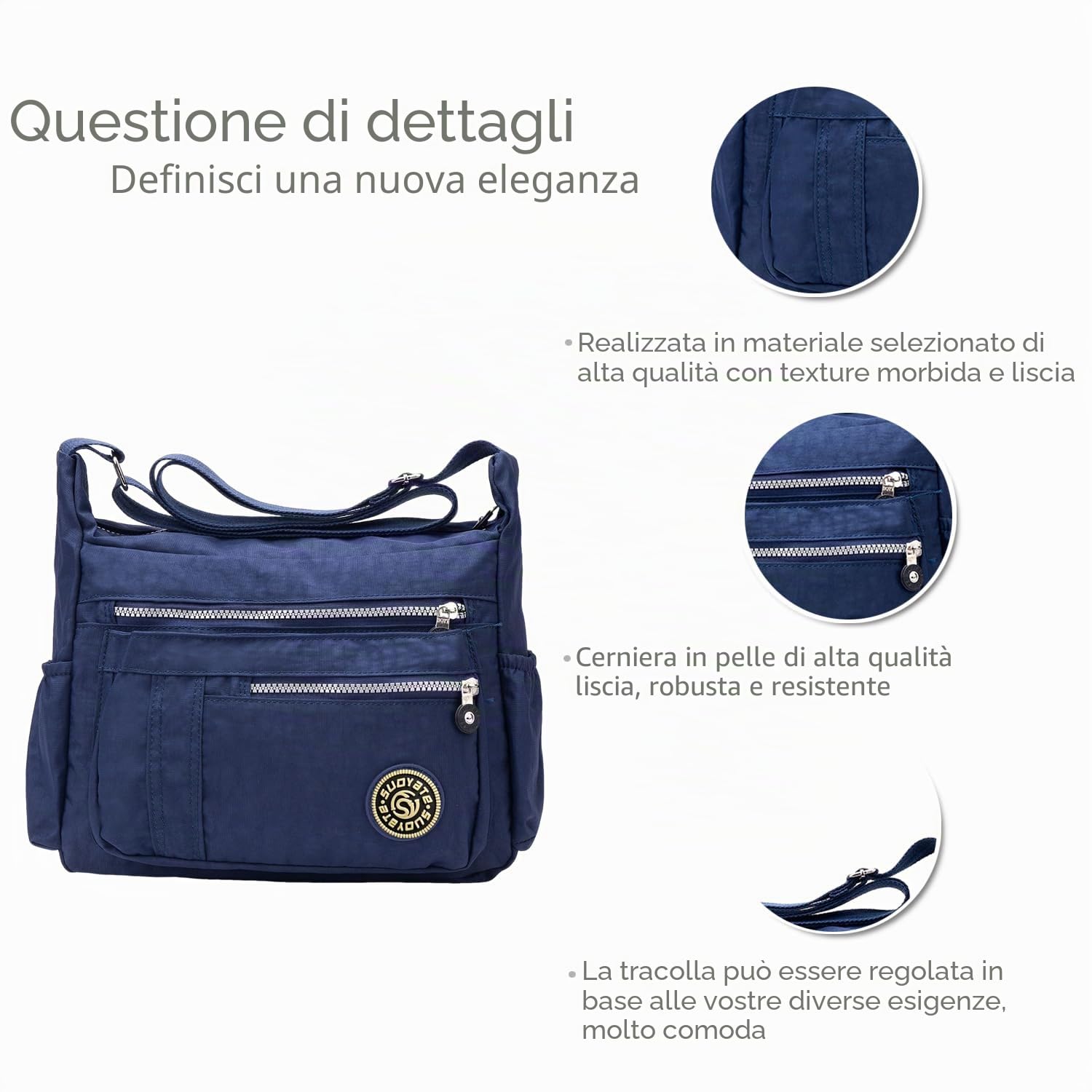 NICOLE&DORIS Moda Donne Messenger Bag Borsa a Tracolla Crossbody Impermeabile Nylon Blu Scuro