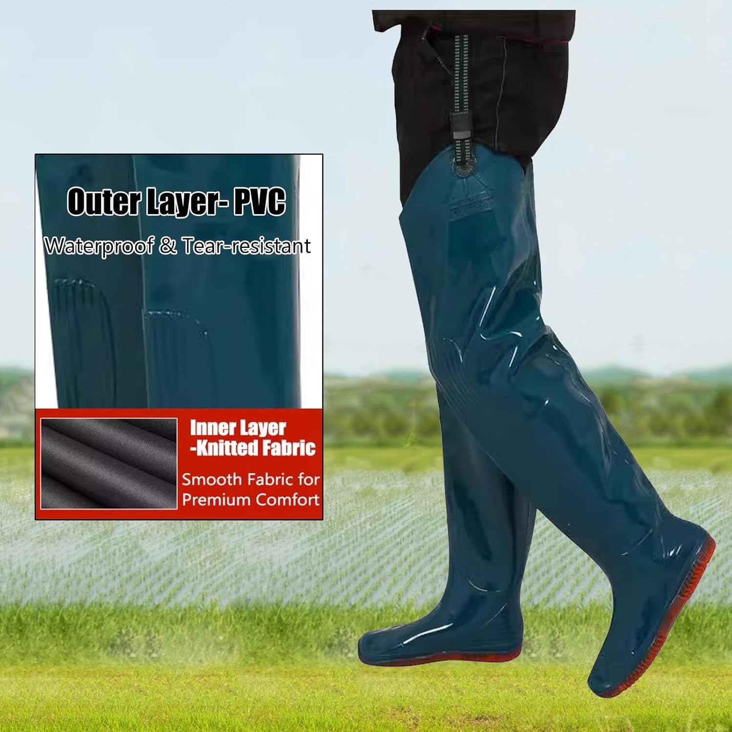 Hip Wader PVC Lekkie Wodoodporne Buty Wędkarskie Z Grubą Antypoślizgową Podeszwą Oxford Dla Mężczyzn I Kobiet(7.5 UK)