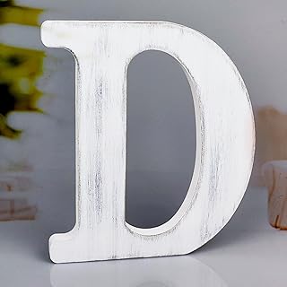 8 Inch Rustic White Wood Letters Unfinished Wood Letters for Wall Decorative White Retro Standing Letters Sign Board Decoration for Craft Home Party Projects (D)