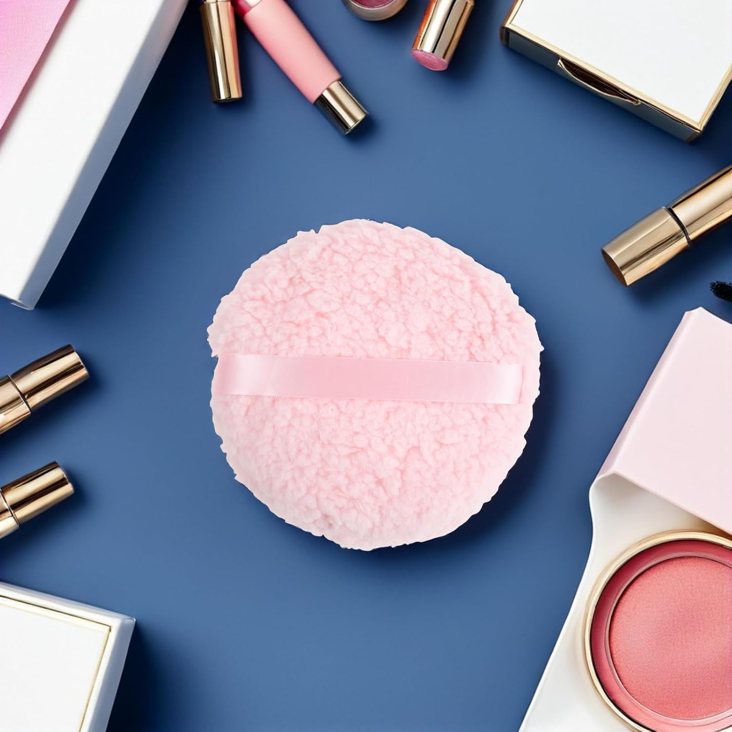 Cabilock 2pcs Large round Powder Puff 6 Inch Xxl Oversized Fluffy Plush Face and Body Makeup Applicator Washable Ultra Soft for Loose Powder