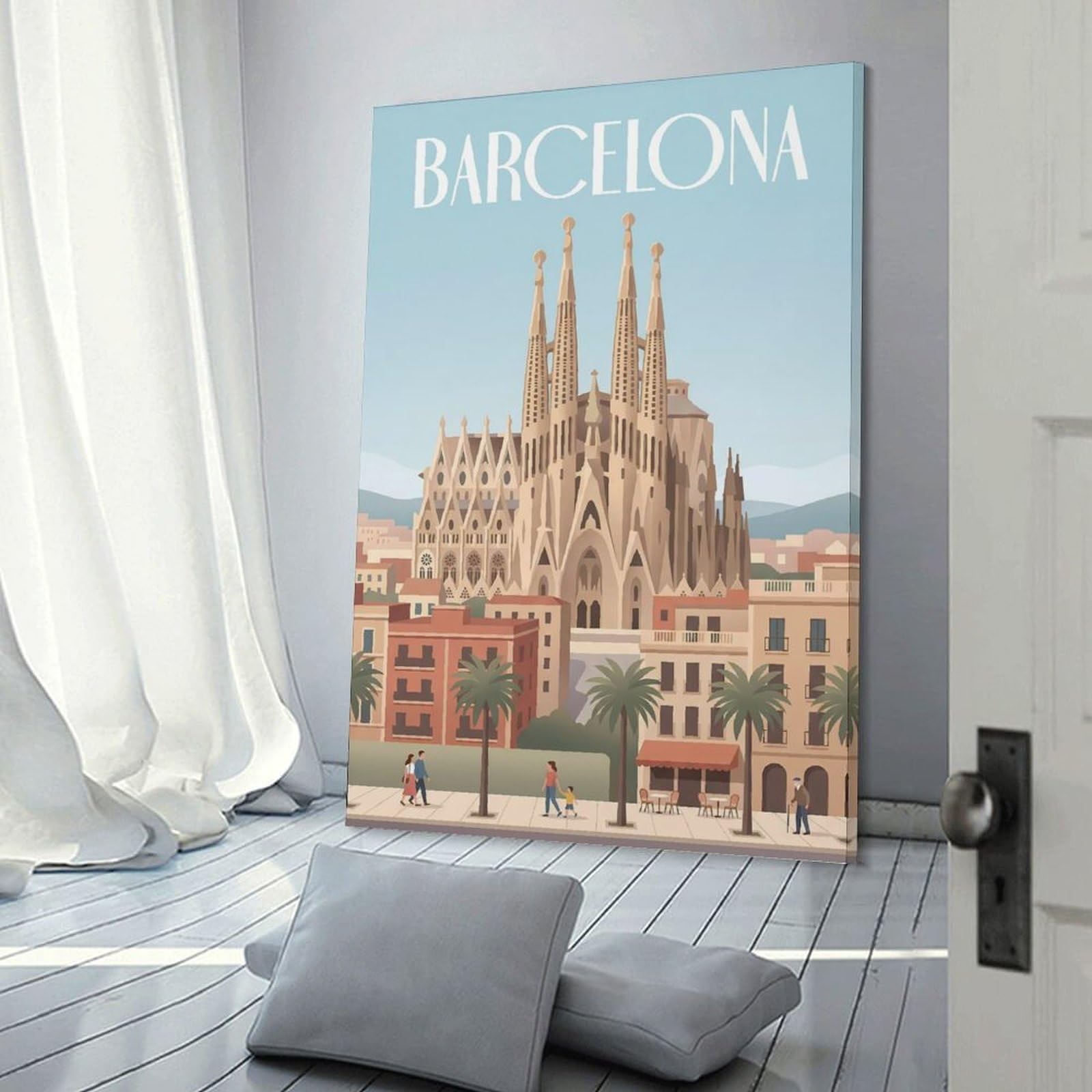 Junmoney Barcelona Sagrada Familia Home Decor Wall Art 16x24inch(40x60cm), for Office, Study Or Home Workspace, Home Office Artwork with Decorative Appeal