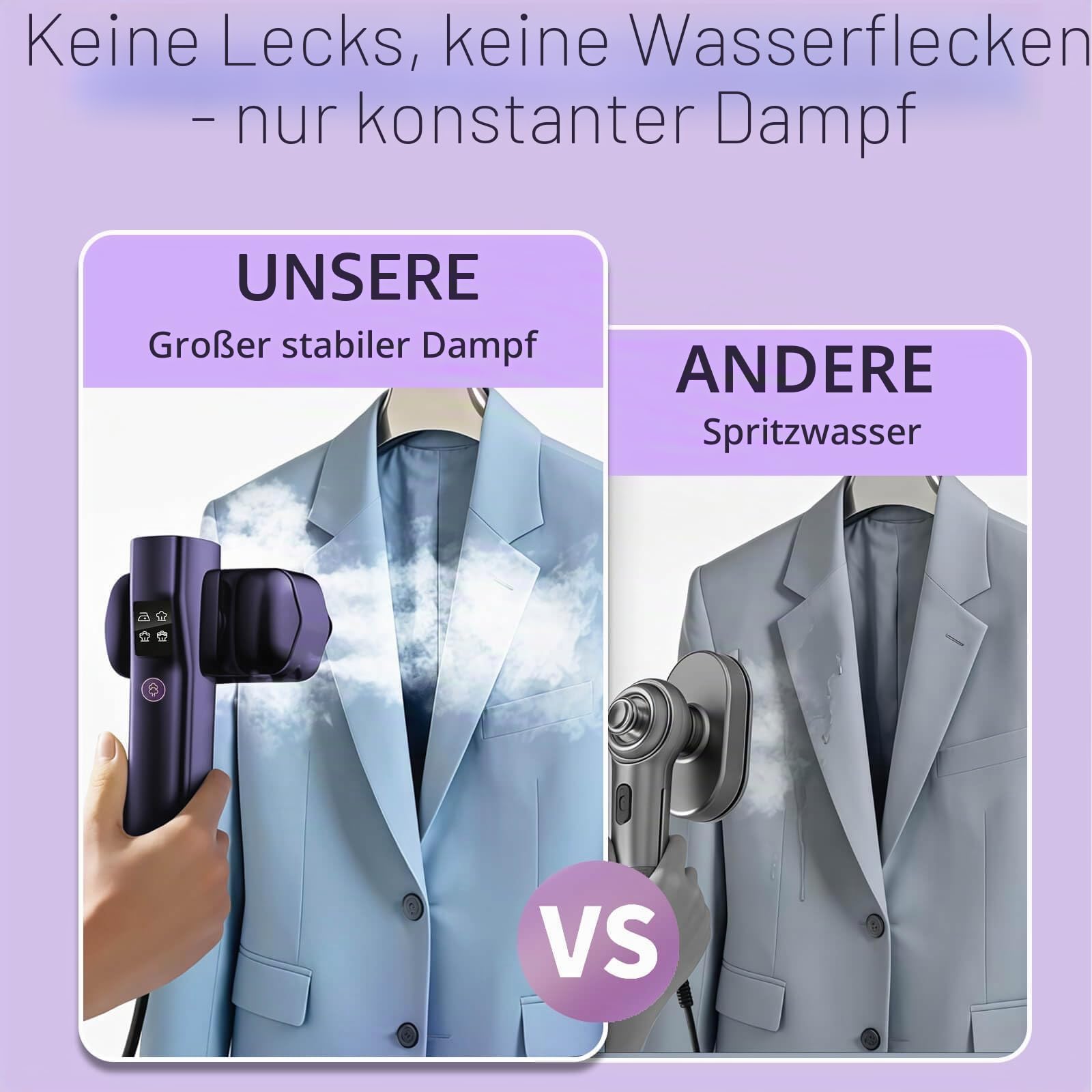 Reise Dampfglätter 1200W, Tragbares Dampfbügeleisen, 2-in-1 Reisebügeleisen | 15S Aufheizzeit, 4 Bügelmodi, LED-Touchscreen, 100ML Wassertank | Steamer Kleidung für Reise, Business und Zuhause（Lila）
