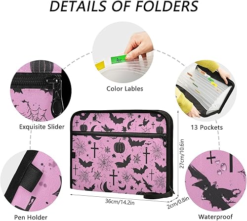 Miniatura 3 de Carpeta de archivo expansible de murciélagos góticos con estrellas y araña, carpeta de archivo de acordeón tamaño carta tamaño A4, bolsillos de