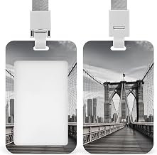 Heavy Duty Brooklyn Bridge Badge Holder Clear Id Card Name Tag Holders with Breakaway Lanyard Waterproof Vertical Card Holder Case Gift for Teacher Nurse Doctor Office Coworkers