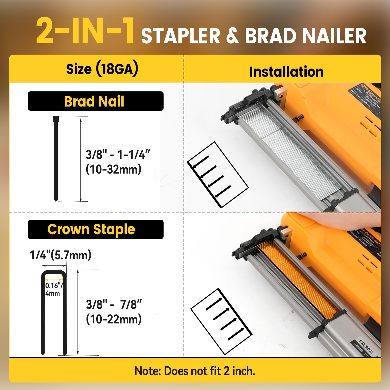 Clavadora inalámbrica para Dewalt 18 V 20 V, 2 en 1, grapadora eléctrica, pistola grapadora de uñas de 18 GA con 1000 clavos, 1000 grapas para proyectos de carpintería, tapicería, bricolaje (amarillo