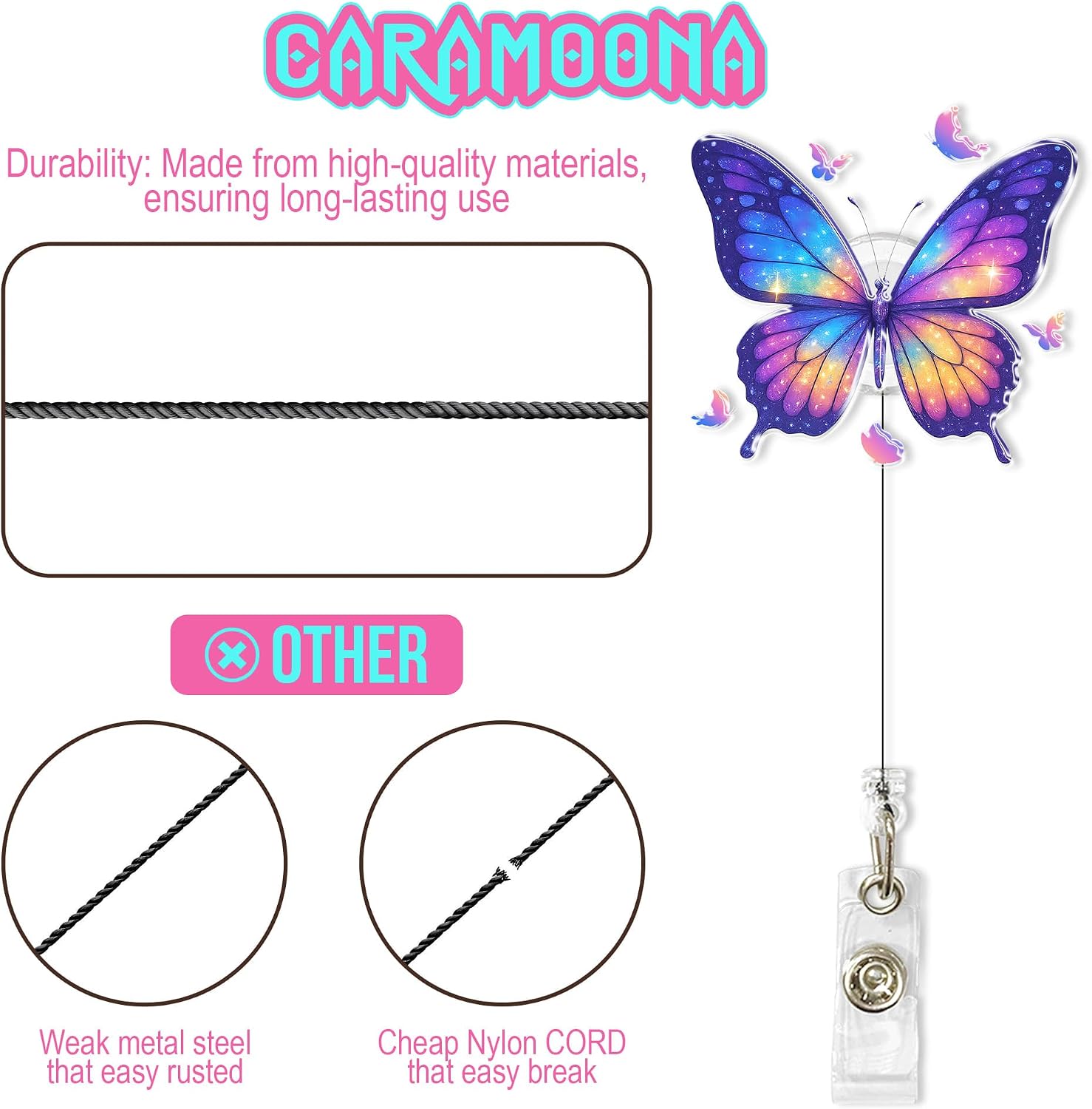 Butterfly Badge Holder Retractable 1.6 Inches Animal Lover, Aesthetic, Floral, Beautiful Alligator Clip/Belt Clip, Acrylic Material, Badge Reel, Lanyard ID Cards Holder for Nurse, Teacher, Office thumbnail