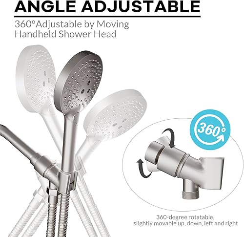 Miniatura 22 de Soporte de cabezal de ducha de mano de metal, soporte ajustable para varita de ducha con soporte universal para brazo de ducha y bola giratoria