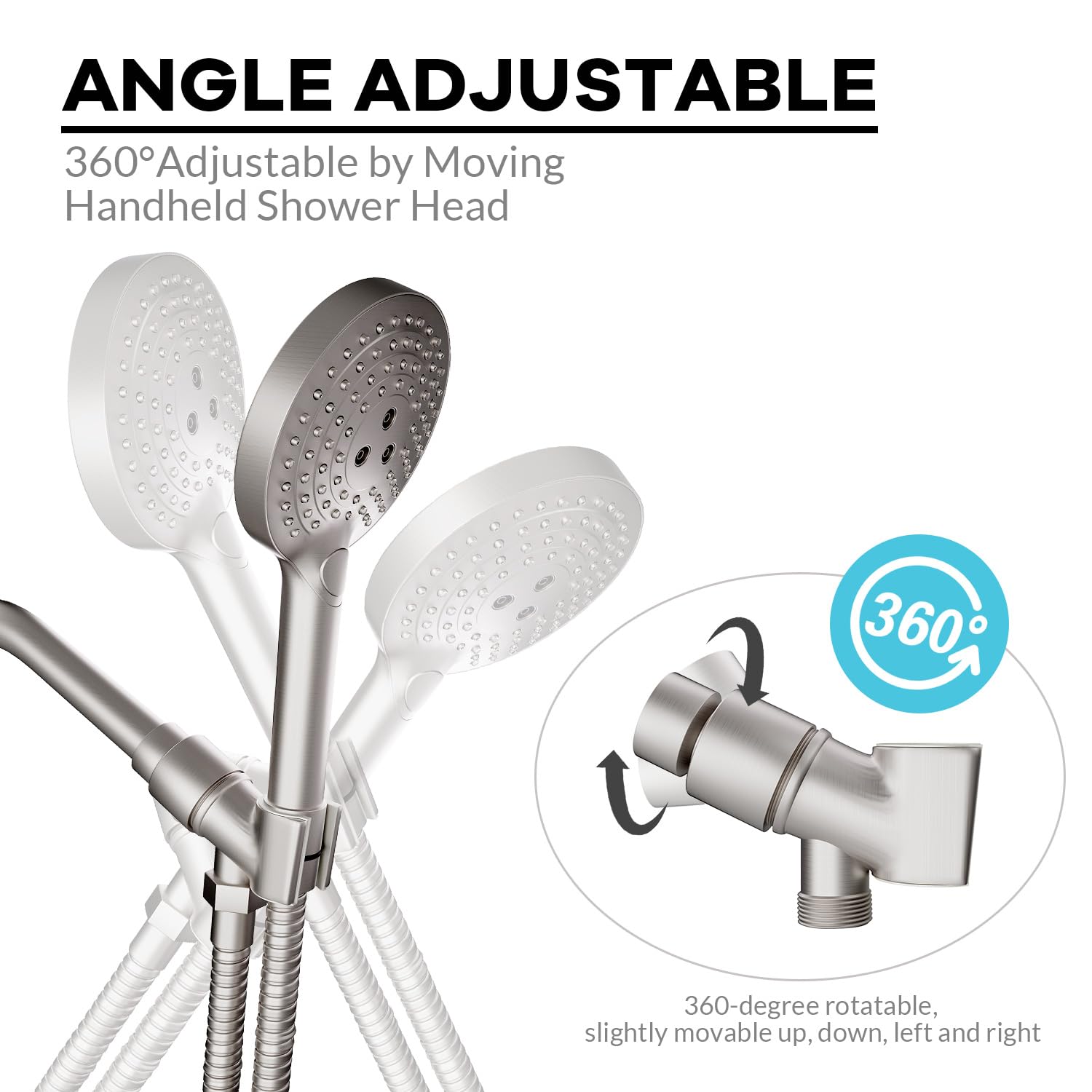 Soporte de cabezal de ducha de mano de metal, soporte de varita de ducha ajustable con soporte universal para brazo de ducha y bola pivotante de latón, para conectar el brazo de ducha y la manguera de