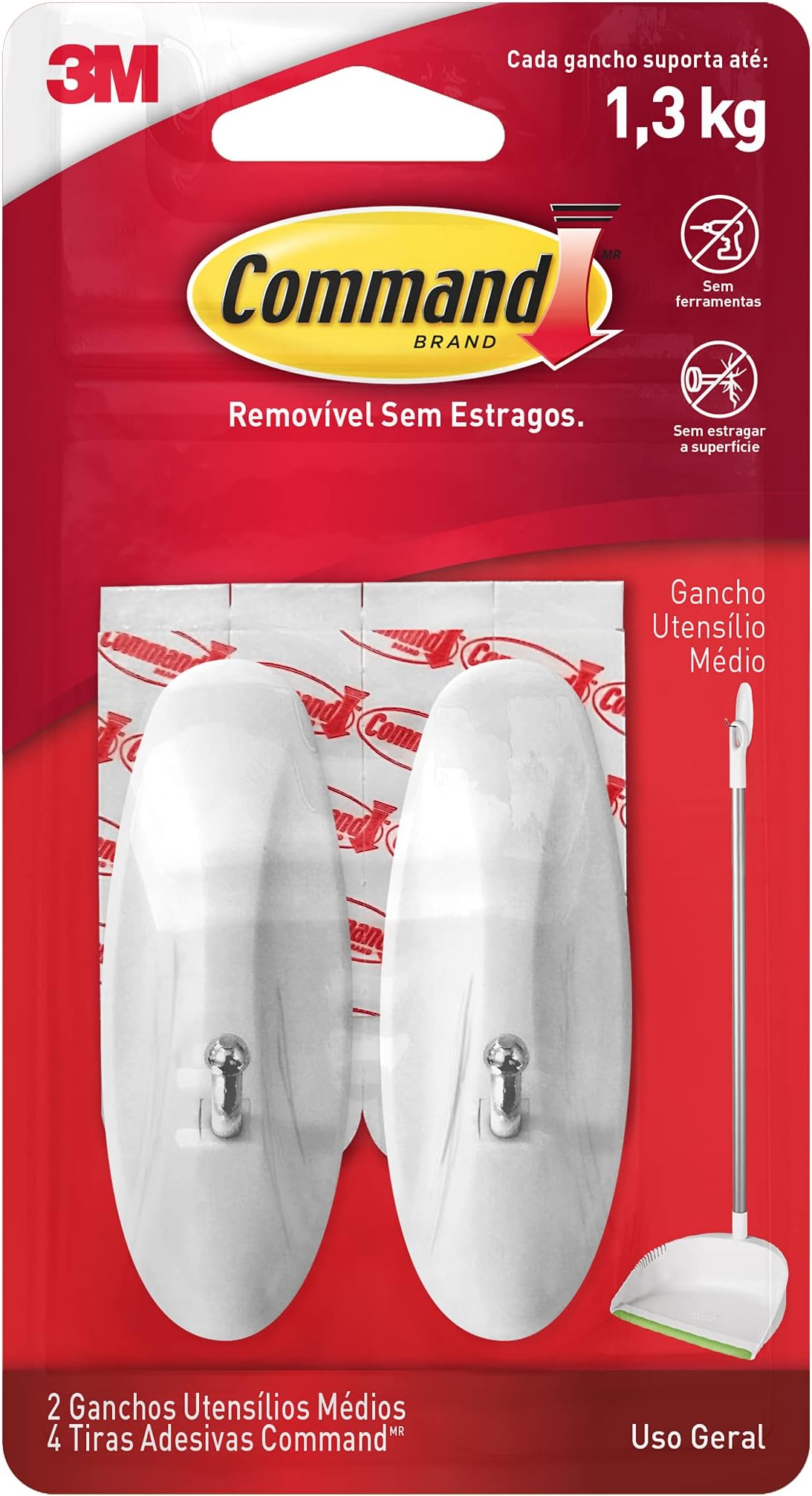 Command 17068 Medium Wire Hooks with Strips (Pack of 2, 2 Hooks and 4 Medium Adhesive Strips Each)