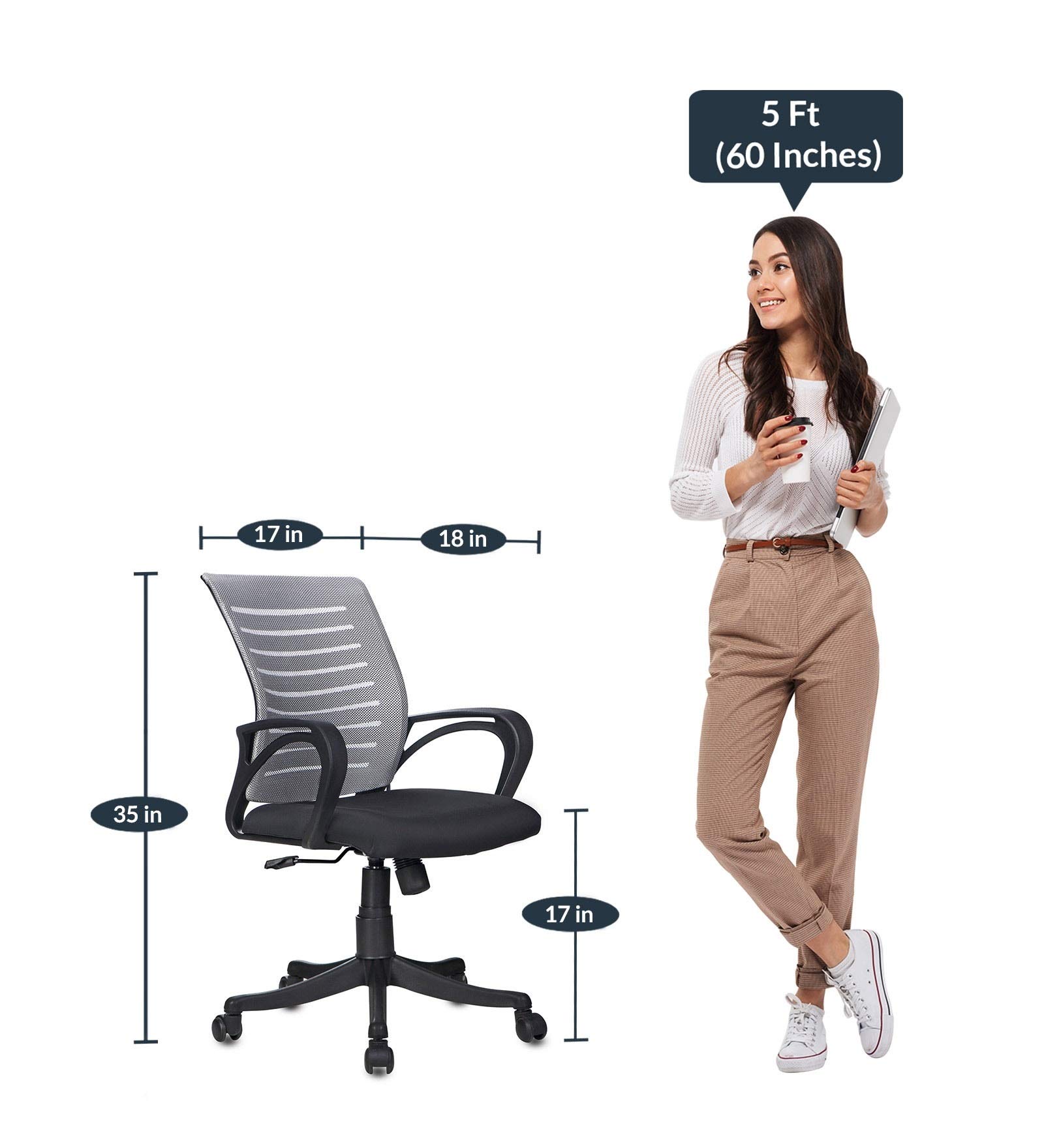 Deal Dhamaal Low Back Royal Ergonomic Desk Mesh Chair in Grey & Black Colour 4