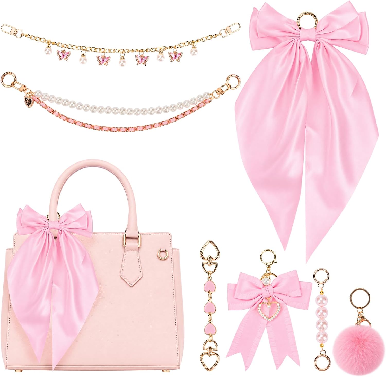 Taysta Charms Accessories Set, Pink, 7 Pcs, for Tote Crossbody Bags