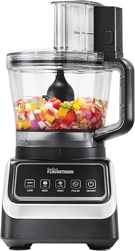 Guy Fieri's Flavortown Procesador de alimentos con control de 4 velocidades con canal Easyfeed, motor de 750 W, tazón de 8 tazas, picador de