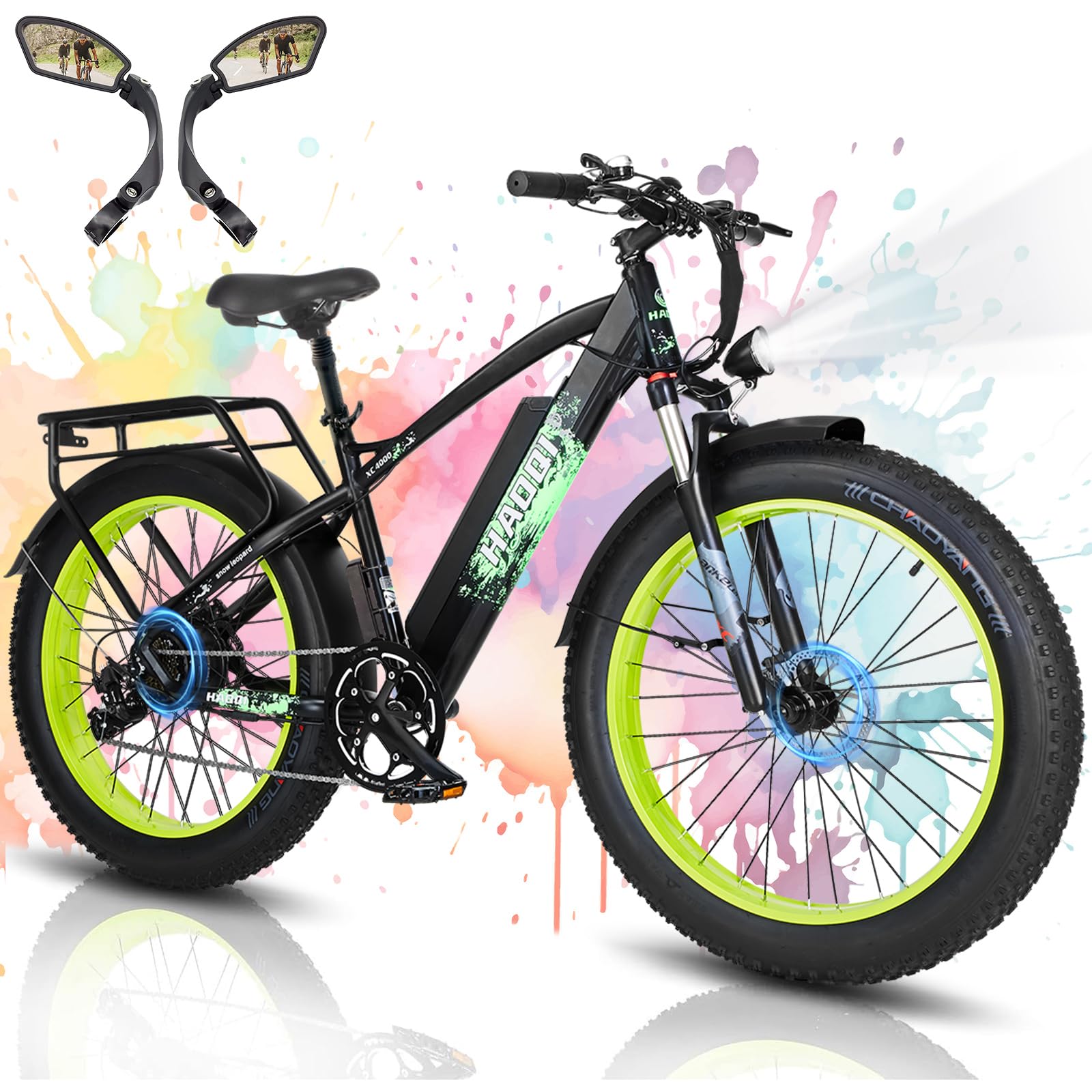 HAOQI Leopard Pro Electric Bike for Adults, 750 W(Peak 1000W) 48V 20AH Removable Battery Ebike,26"*4" Fat Tire All-Terrain Ebikes Up to 28MPH & 80Miles Front Suspension, 7-Speed,UL Certified