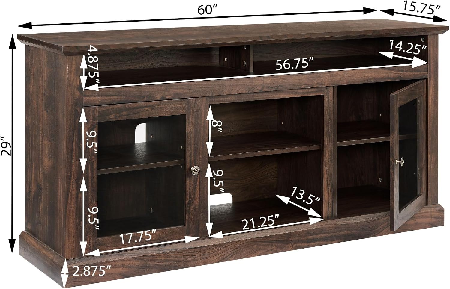 Modern TV Stand with Glass Doors, 60''W Media Entertainment Center for TVs up to 65'', Entertainment Console Table with Adjustable Shelves for Living Room (Espresso)