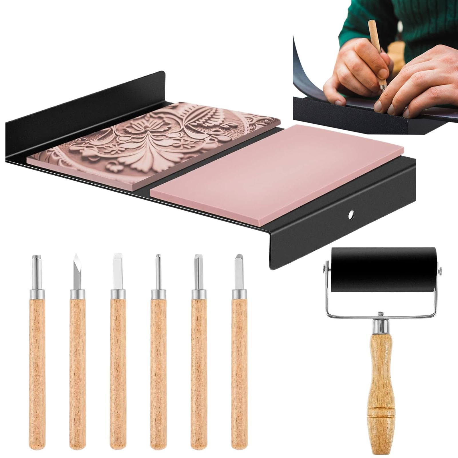 Herramientas para tallar linóleo, kit de impresión en madera