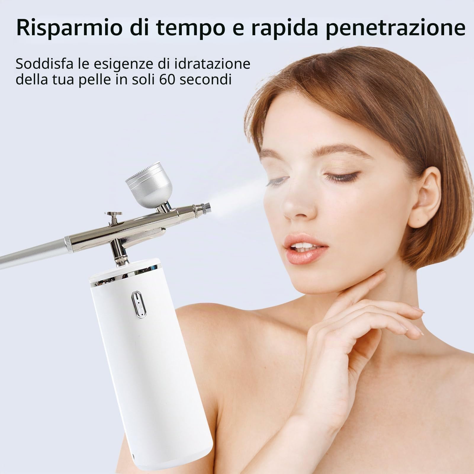 Microtree Spruzzatore di ossigeno per acqua per la pelle del viso, spray ad alta pressione, umidificatore portatile e ricaricabile, 0,3 mm nano vapore facciale